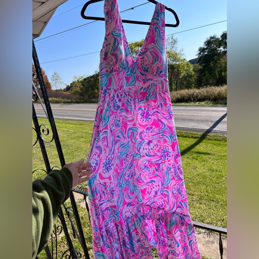 Lilly Pulitzer Pink and Blue Swirl Midi Dress